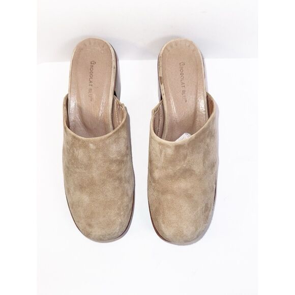 Chocolat Blu Chunky Heels Slip On Platform Mule Suede Leather Beige Wood Y2K 8.5 - Picture 5 of 16